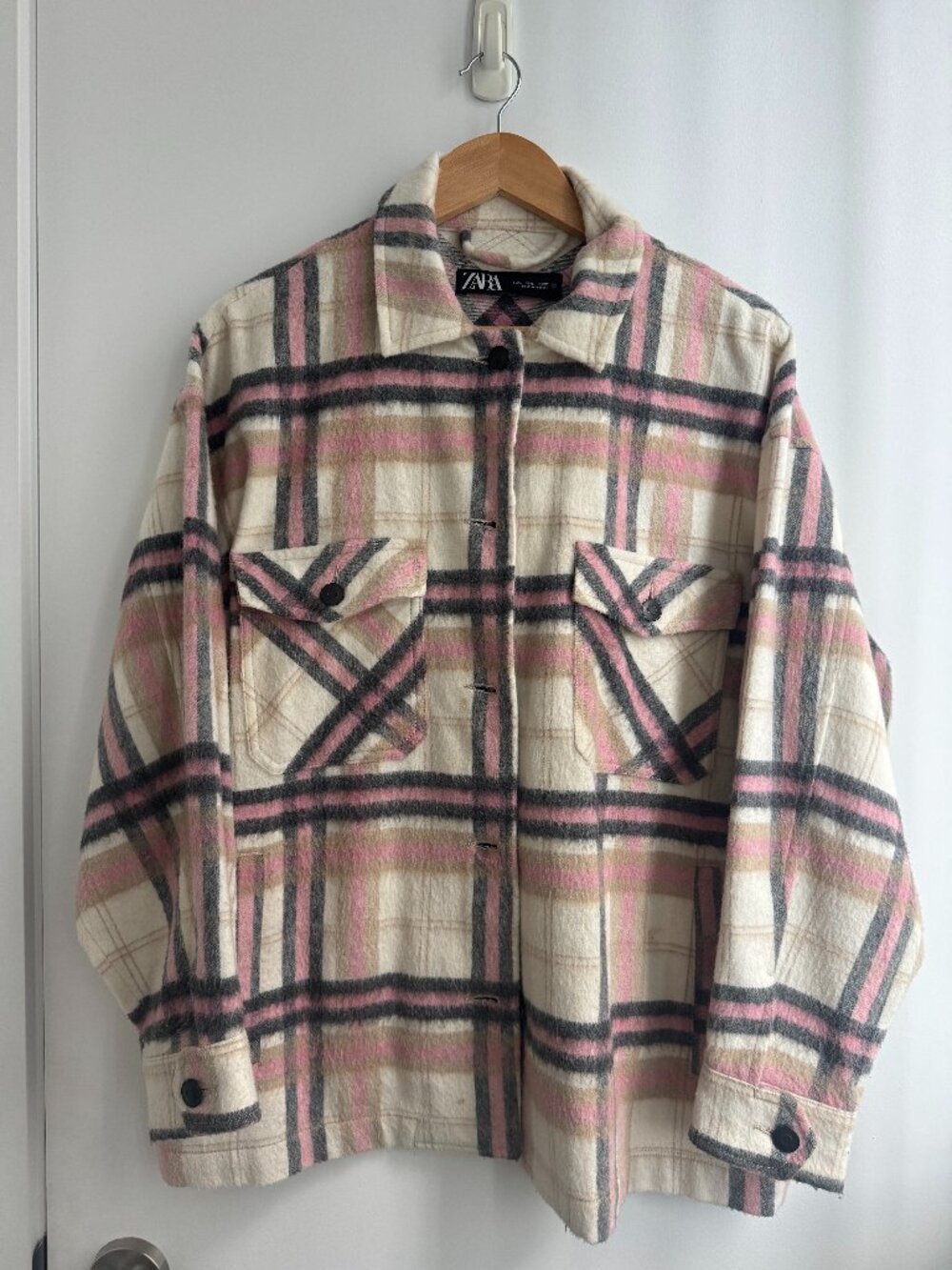 Plaid Wool Oversized Button Down Jacket